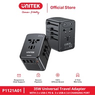 Multifunctional Travel Power Socket Adapter with Integrated 35W Charging Port with 2 Type-C Ports an