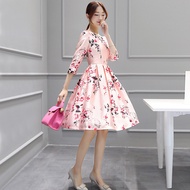 Women's Dresses summer pink Korean style 3/4 sleeve mid-length dress women formal casual