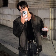 Men's Black Denim Jacket With Contrasting Collar, Autumn, Emo Style