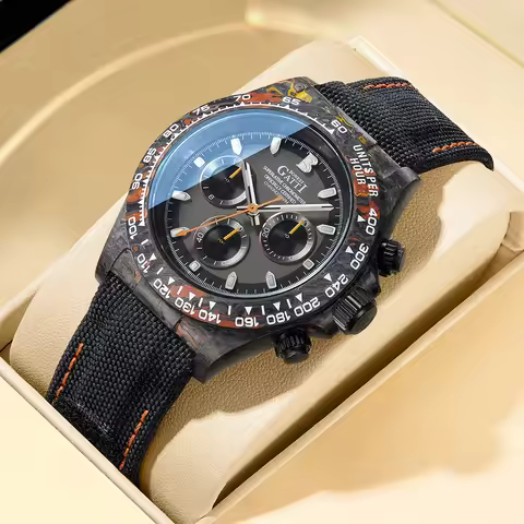 BONEST GATTI Men's Automatic Mechanical Watch Round Dial Carbon Fiber Case Waterproof Luminous Wrist