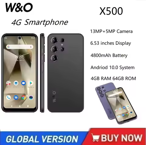 W&O X500 Smartphone Android 4G 6.53 Inch 4GB RAM+64GB ROM Mobile phone Dual SIM 4800mAh Battrey 5+13
