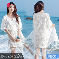 Áo choàng ren cao cấp, dáng kimono khoác dài phối rua điệu, có dây lưng tiện dụng, dễ phối đồ khi đi