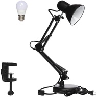 Metal Swing Arm Desk Lamp, Interchangeable Base Or Clamp Multi-Joint, Adjustable Arm 2 flat pin plug