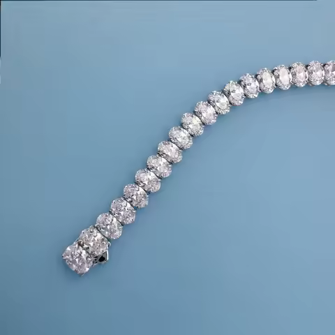 Oval Egg Shape Bracelet AG925 Hallmarked Sterling Silver, Shiny High Carbon Diamond Women's Bracelet