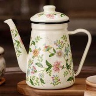 1pc Enamel Coffee Pot, Floral Pattern Pour-Over Kettle, 1.2L Large Capacity Coffee Pot, Handle Pot C