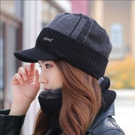 Hats for men and women, knitted hats, scarves, hats, two帽子男女通用针织帽围巾帽子两件套鸭舌帽护耳帽骑车抗寒保暖08.31