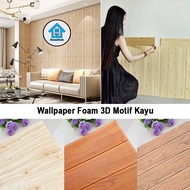 HT Wallpaper Foam 3D Motif Kayu Wallpaper Dinding Sticker