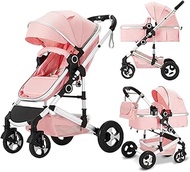 Kinder King 2 in 1 Convertible Baby Stroller, Folding High Landscape Infant Carriage, Newborn Reversible Bassinet Pram, Adjustable Canopy, Diaper Bag, Anti-Shock Toddler Pushchair Stroller, Pink
