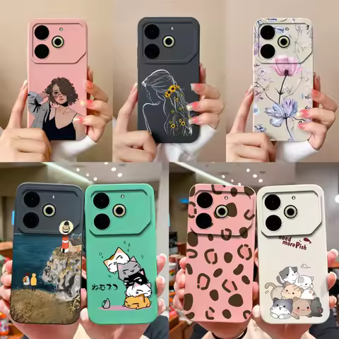 For Tecno Pova 6 Neo Case Cute Girls Cat High Quality Liquid Silicone Full Coverage Funda For Tecno