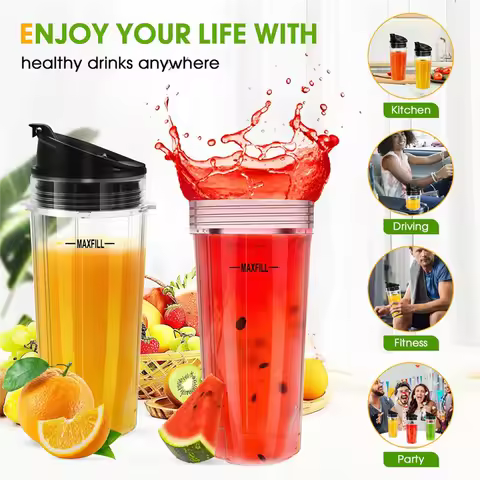 Well Made-Blender Replacement Parts For Ninja, 3 Pack 16Oz Ninja Blender Cups Replacement With To-Go