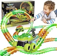 Tawd Race Car Toys with Dinosaurs for Boys 3-5 Years, Create A Dinosaur World Road with Flexible Tra