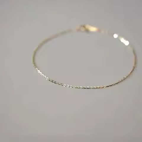 GOLDtutu Pure 14K Gold Bracelet for Female, Bare Chain, Simple Plain Chain, Fine and Light Gold, ok1