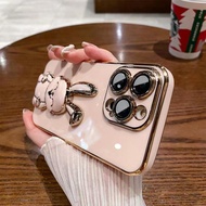 Phone Case For OPPO Reno 3 3Pro 2Z 2F Reno 4 5G 4 Pro  4SE Reno 5 5K 5 Pro With Cute Rabbit Bracket Stand Plating Soft Silicone TPU Casing Cover