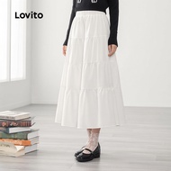 Lovito Bohemian Skirts Plain Layered Ruched Skirts for Women L80ED212