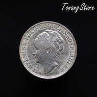 Uang Kuno Koin Perak Belanda 1 Gulden Wilhelmina Tahun 1943 -A