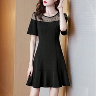 Mosaic fake two-piece Hepburn light mature style dress for womens 2023 summer new French style small