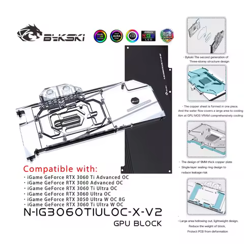 Bykski GPU Water Block For Colorful iGame RTX 3060Ti Advanced / Ultra OC Video Cards,VGA Radiator,PC