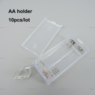 10pcs/lot  1.5v 2 port X AA AA Battery Holder Box Case with Switch 2 Slot 3V for DIY wire lead  22MY