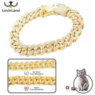 Lovinland Cat Chain Collar Metal Strong Gold Cuban Link Dog Necklace Luxury Stainless Steel Puppy Ca