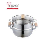Miyake SUS304 Japanese Style 22 x 9.2cm Stainless Steel Casserole with Steamer Insert & Glass Lid, 3