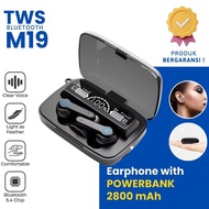COD - HEADPHONE BLUETOOTH 5.1 EARBUD M19 TWS NIRKABEL LED DIGITAL POWER DISPLAY BASS STEREO