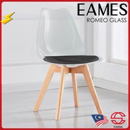 Cassa Eames Romeo Clear Transparent Matte Finish Backrest with Cushion seat Dining Chair Wood Leg