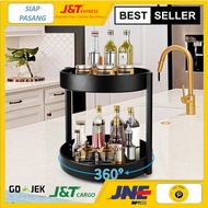 NEMMOSI Stainless Steel Kitchen Storage 2 Layer Rotating Spice Rack - NM2 - Black