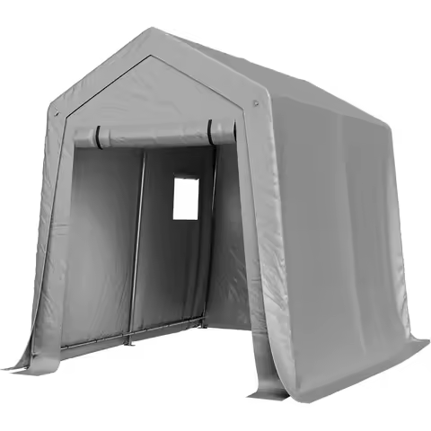 Gray 6x8x7 Outdoor Storage Shed Tent with Roll-up Door and Window, Waterproof Carport for Motorcycle