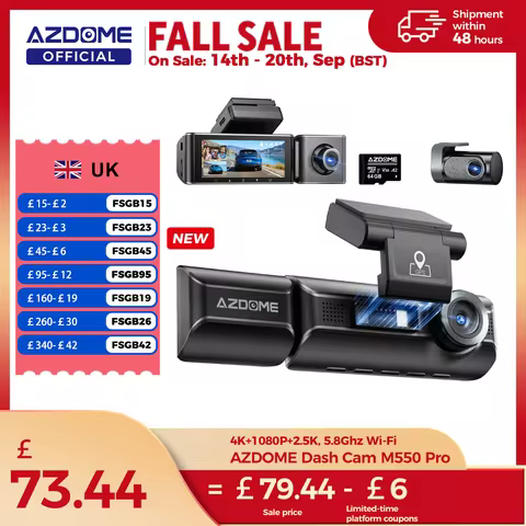 New AZDOME 4K M550 Pro Dash Cam Front Rear Interior 3 in 1 Car Camera 24H Parking Monitor Supercapac