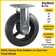 KOHL Caster Heavy Duty Rubber Caster Mold on Cast Iron Double Ball Bearing (Swivel Fixed Swivel w/ S
