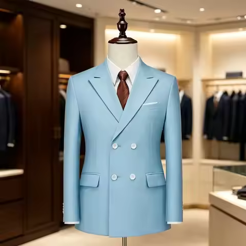 Men Double Breasted Buttons Suits Blazer Smart Causal Male Clothing Peak Lapel Elegant Latest Design