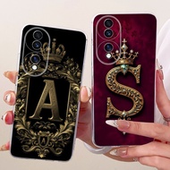 Honor 70 Case Cover Transparent Luxury Crown A-Z Letters 2D Painted Soft Casing FNE-AN00 FNE-NX9