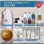 6 in 1 SET Ihram Haji Umrah Lelaki:  Kain Ihram, Tali Pinggang Haji, Kurta, Deodorant, Travel Kit Se