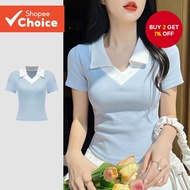 B87-MAY24-A-Colorblock Polo Collar T-shirt-TSB87ED116  B87-MAY24-A-Kolar polo warna kontras-TSB87ED1