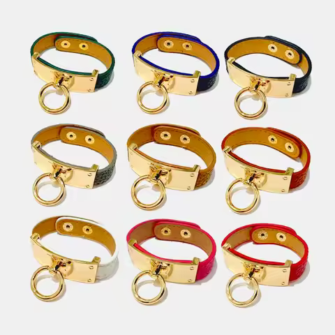 Top Quality 9 Colors Single Circle Leather Gold Plated Stainless Steel Bracelets Bangle For Women Fa