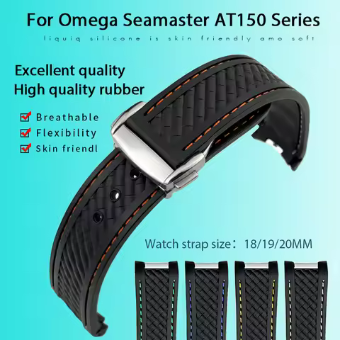 18mm 19mm 20mm Rubber Watchband Fit for Omega Seamaster 300 GMT AT150 Speedmaster Silicone Strap Bla