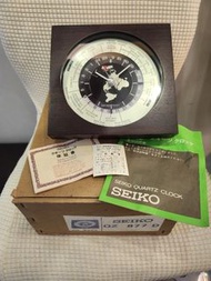 極罕庫存品,約80年代,Seiko, Seikosha 昭和時代精工舍,木紋框, 日本制石英靜音滑順秒針世界時鐘(古董鐘表)