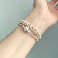 Three-layer Adjustable Size Bracelet Fashion Pearl Zircon Cuff Bangle Jewelry for Women‘s