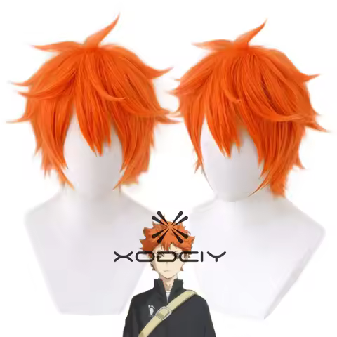 Anime Hinata Shoyo Cosplay Short Orange Wig Haikyu Heat-resistant Fiber Hair with Wig Cap Halloween 