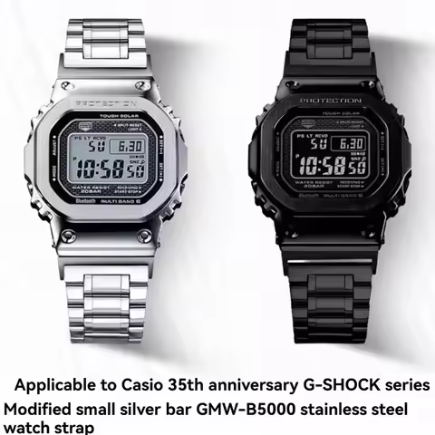 Modified solid stainless steel watch with For Casio 35th anniversary G-SHOCK small silver block GMW-