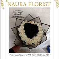Buket bunga premium/mawar hitam/mawar putih/bucket bunga asli/mawar 01