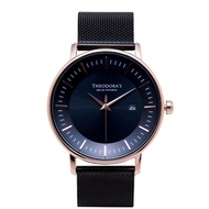 【THEODORA'S 】- Aurora 太陽能簡約金屬腕錶 簡約深藍-米蘭黑