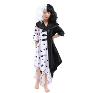 2023 Kids girl Children's Halloween 101 Dalmatians cosplay black and white witch Cruella De Vil spot