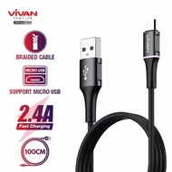 GB168 VIVAN VDM100 KABEL DATA usb MICRO USB 2.4A 100CM 200CM QUICK CHA