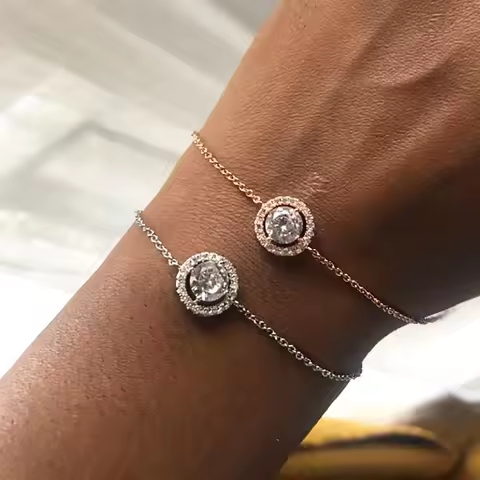 Double Fair DFH101 AAA Round CZ Stone Simple Style Silver Color Bracelets & Bangles Fashion Jewelry 