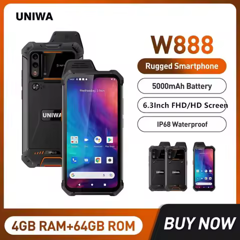 UNIWA W888 Waterproof Smartphone 4GB+64GB 6.3Inch FHD/HD 4G Walkie Talkie PTT Cellphone 5000mAh NFC 