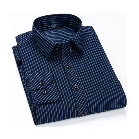 8XL 7XL Plus Size Men Long Sleeved Shirt Mens Business Casual Slim Fit Shirts Men Striped Dress Work