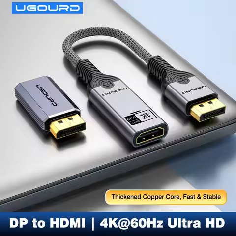UGOURD DisplayPort DP to HDMI Adapter Male to Female 4K 60Hz 30Hz 2K 144Hz UHD Audio Sync Plug & Pla