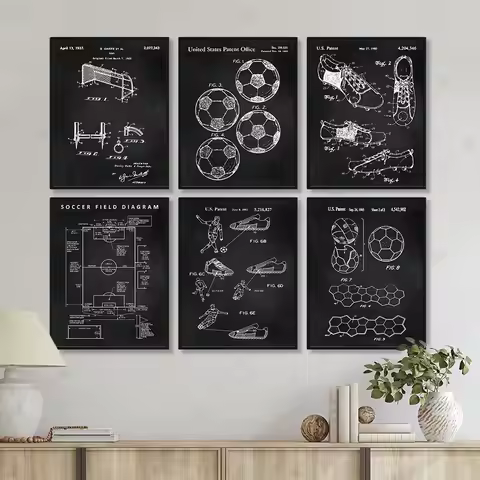Soccer Patent Poster Canvas Painting Soccer Field Blueprint Soccer Coach Gift Boys Room Decoration W