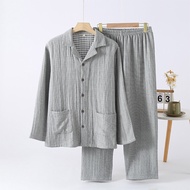 [Nice Day] Comfortable Plain Long-Sleeved Pajamas Muji Style Simple Home Pajama